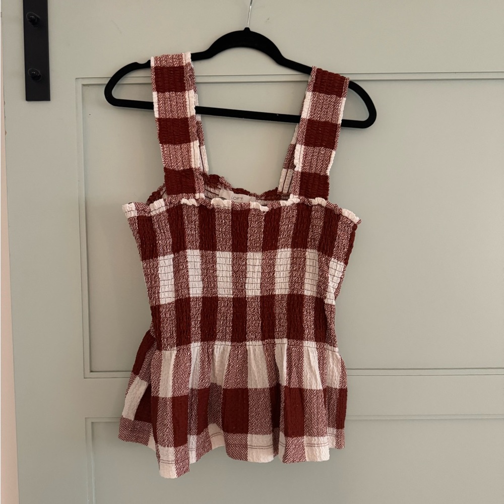 Loft smocked sleeveless gingham top